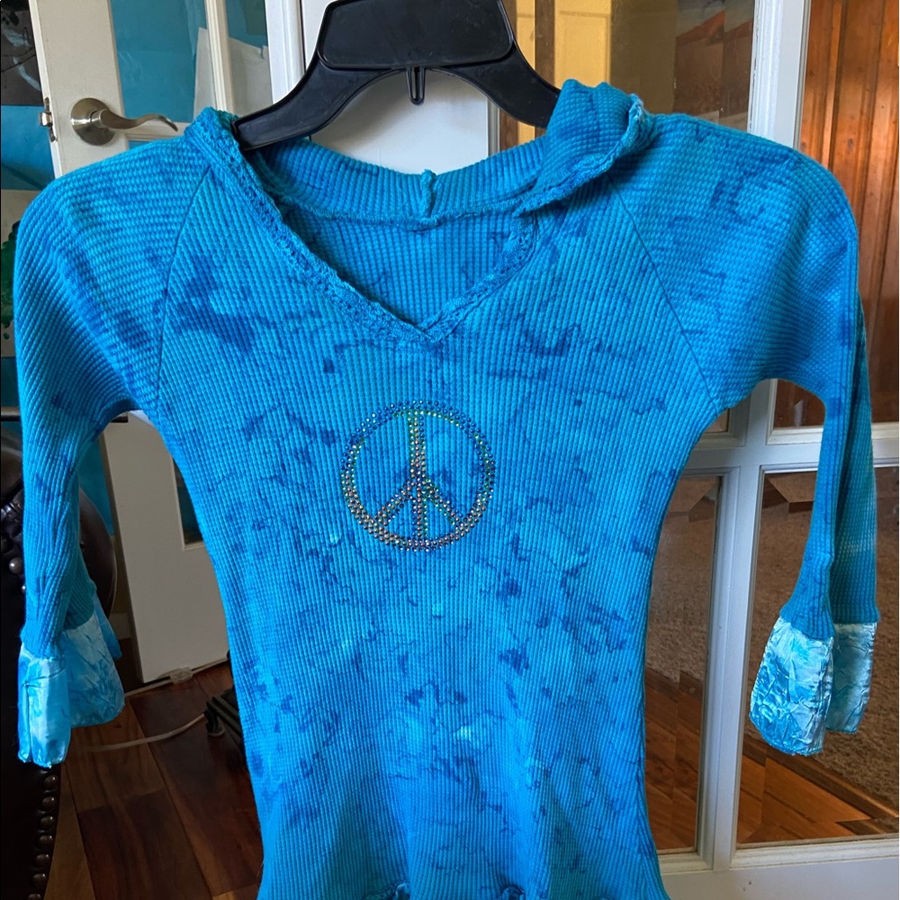 EUC girls blue tie dye dress with hood sz 7/8